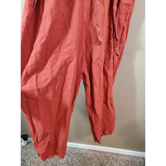 Madewell Red Pleat Sleeve Button Down Linen Blend Jumpsuit Sz 6 - Picture 8 of 10